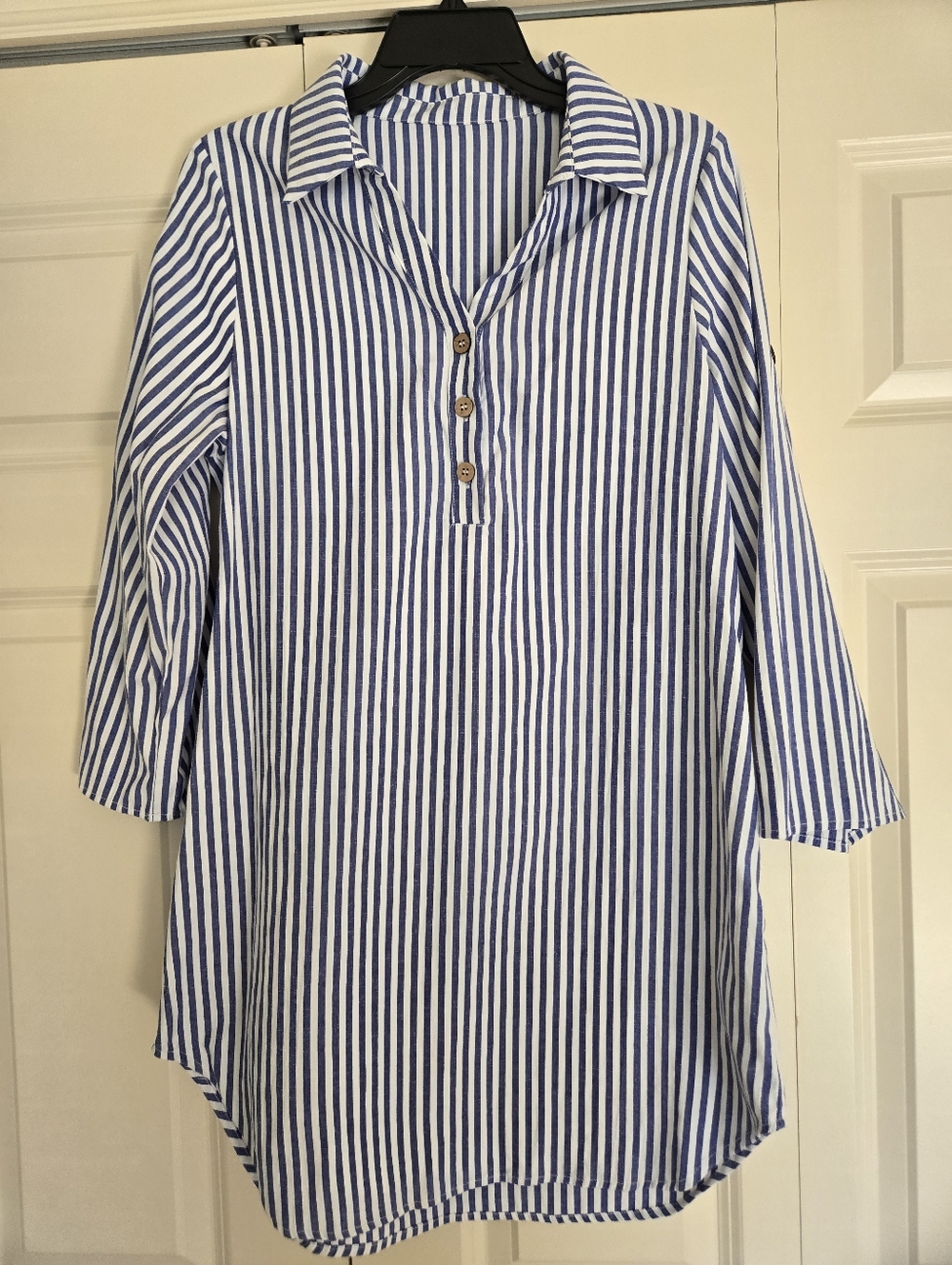 Cupshe Blue White Striped Cover Up Tunic Cotton Blend Beach Size Large - Picture 2 of 5